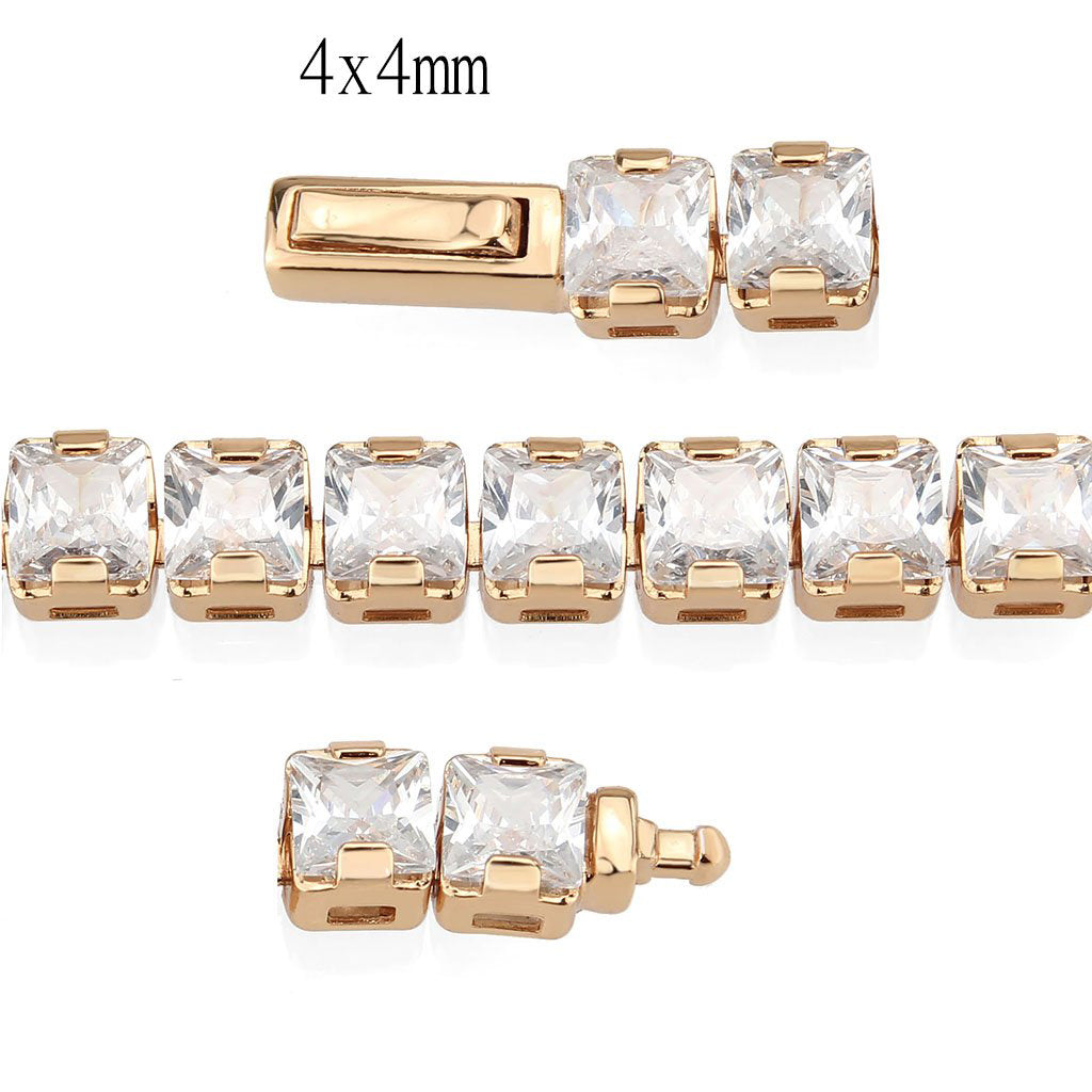 Rose Gold Brass Bracelet with AAA Grade CZ in Clear