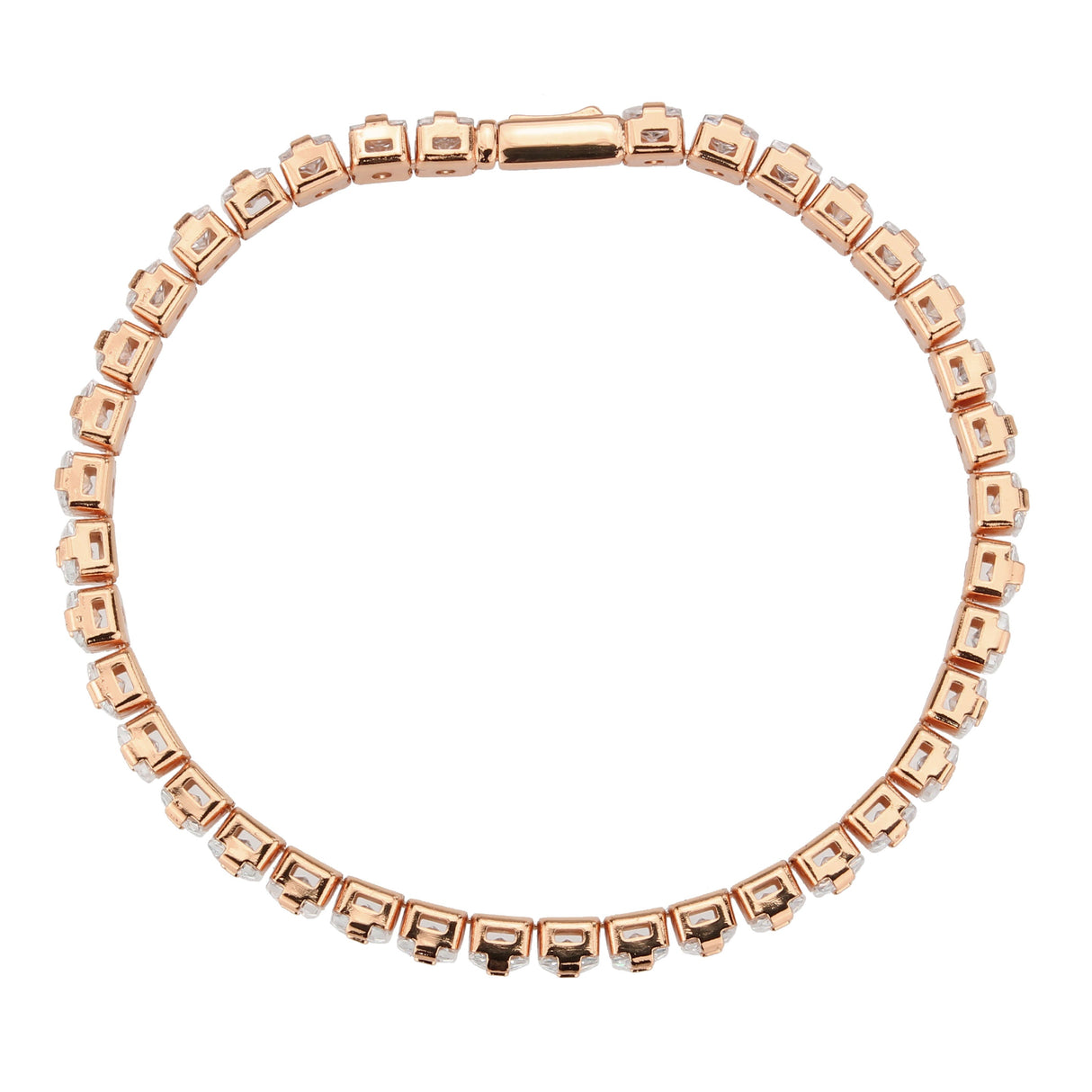 Rose Gold Brass Bracelet with AAA Grade CZ in Clear