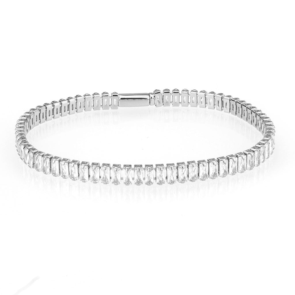 Rhodium Brass Bracelet with AAA Grade CZ in Clear