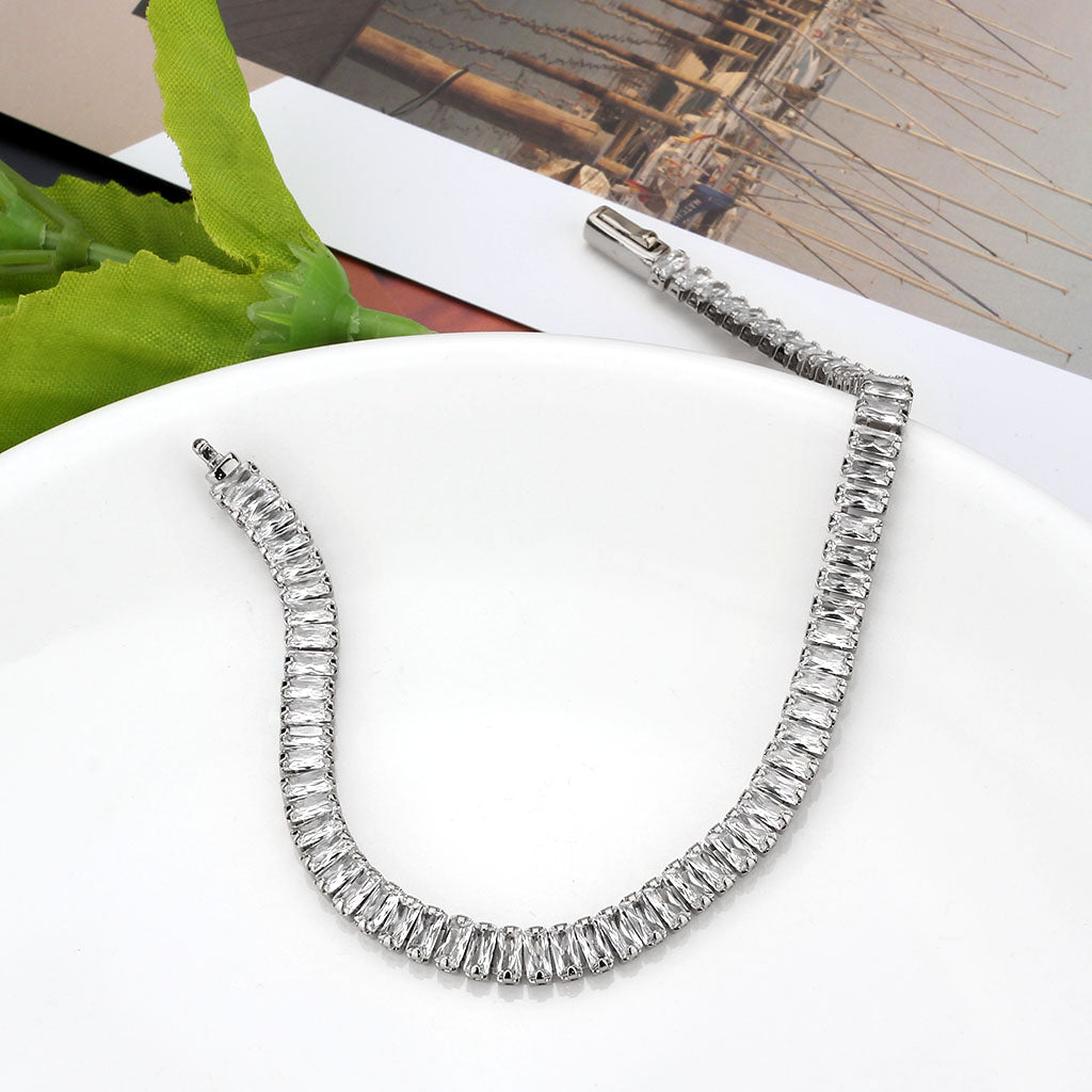 Rhodium Brass Bracelet with AAA Grade CZ in Clear