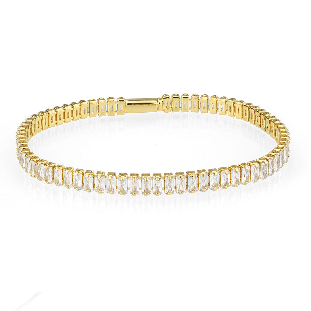 Gold Brass Bracelet with AAA Grade CZ in Clear
