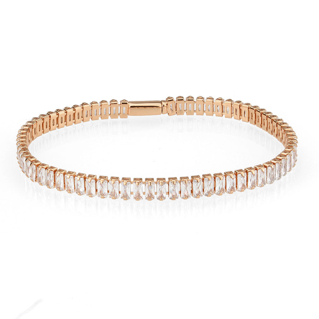 Rose Gold Brass Bracelet with AAA Grade CZ in Clear