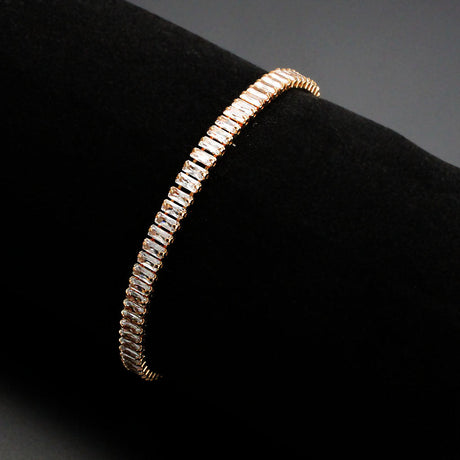 Rose Gold Brass Bracelet with AAA Grade CZ in Clear
