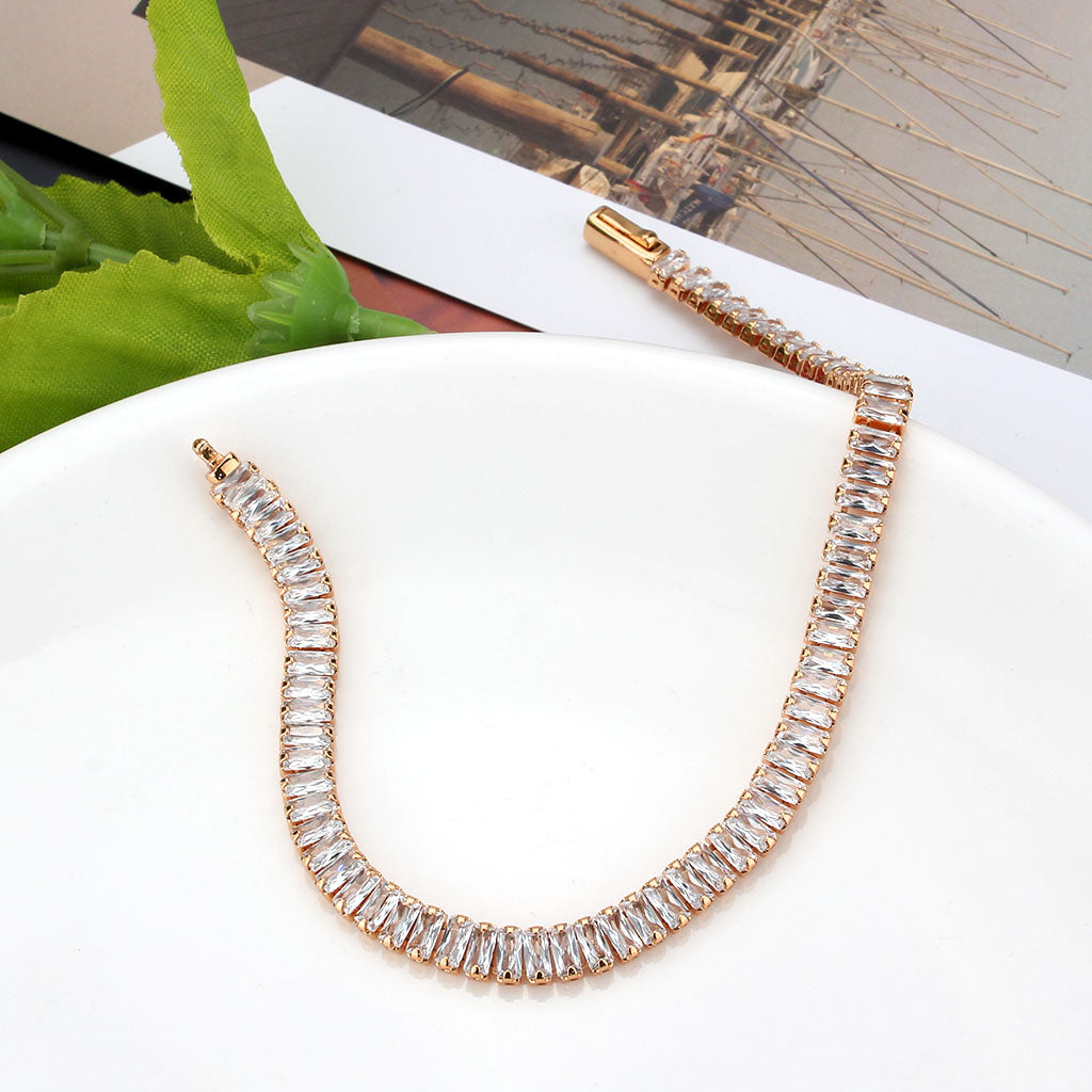 Rose Gold Brass Bracelet with AAA Grade CZ in Clear