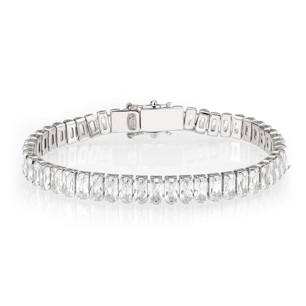 Rhodium Brass Bracelet with AAA Grade CZ in Clear