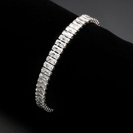 Rhodium Brass Bracelet with AAA Grade CZ in Clear
