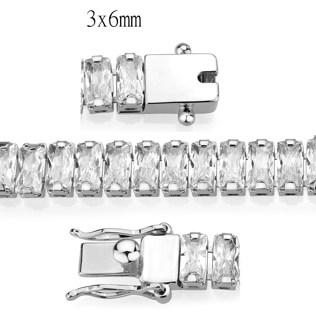 Rhodium Brass Bracelet with AAA Grade CZ in Clear