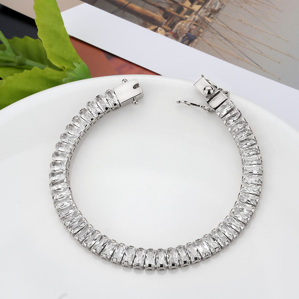 Rhodium Brass Bracelet with AAA Grade CZ in Clear