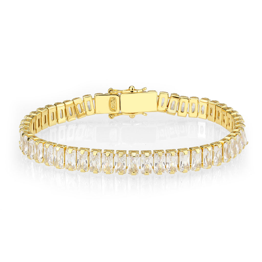 Gold Brass Bracelet with AAA Grade CZ in Clear