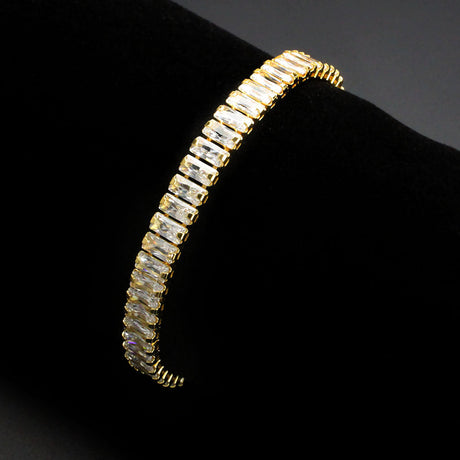 Gold Brass Bracelet with AAA Grade CZ in Clear