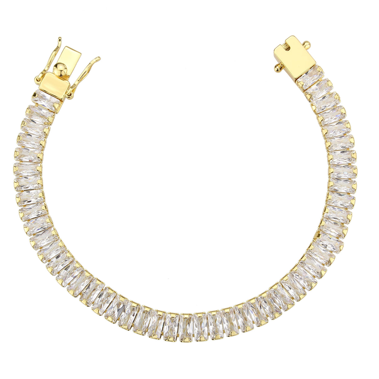 Gold Brass Bracelet with AAA Grade CZ in Clear