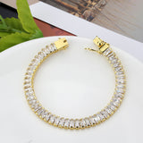 Gold Brass Bracelet with AAA Grade CZ in Clear