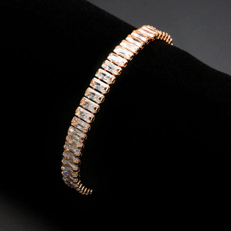Rose Gold Brass Bracelet with AAA Grade CZ in Clear