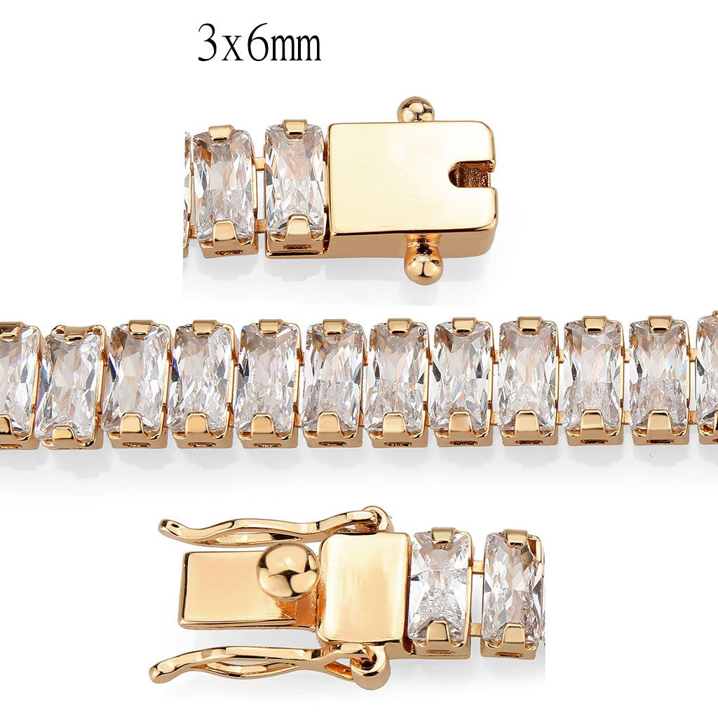 Rose Gold Brass Bracelet with AAA Grade CZ in Clear
