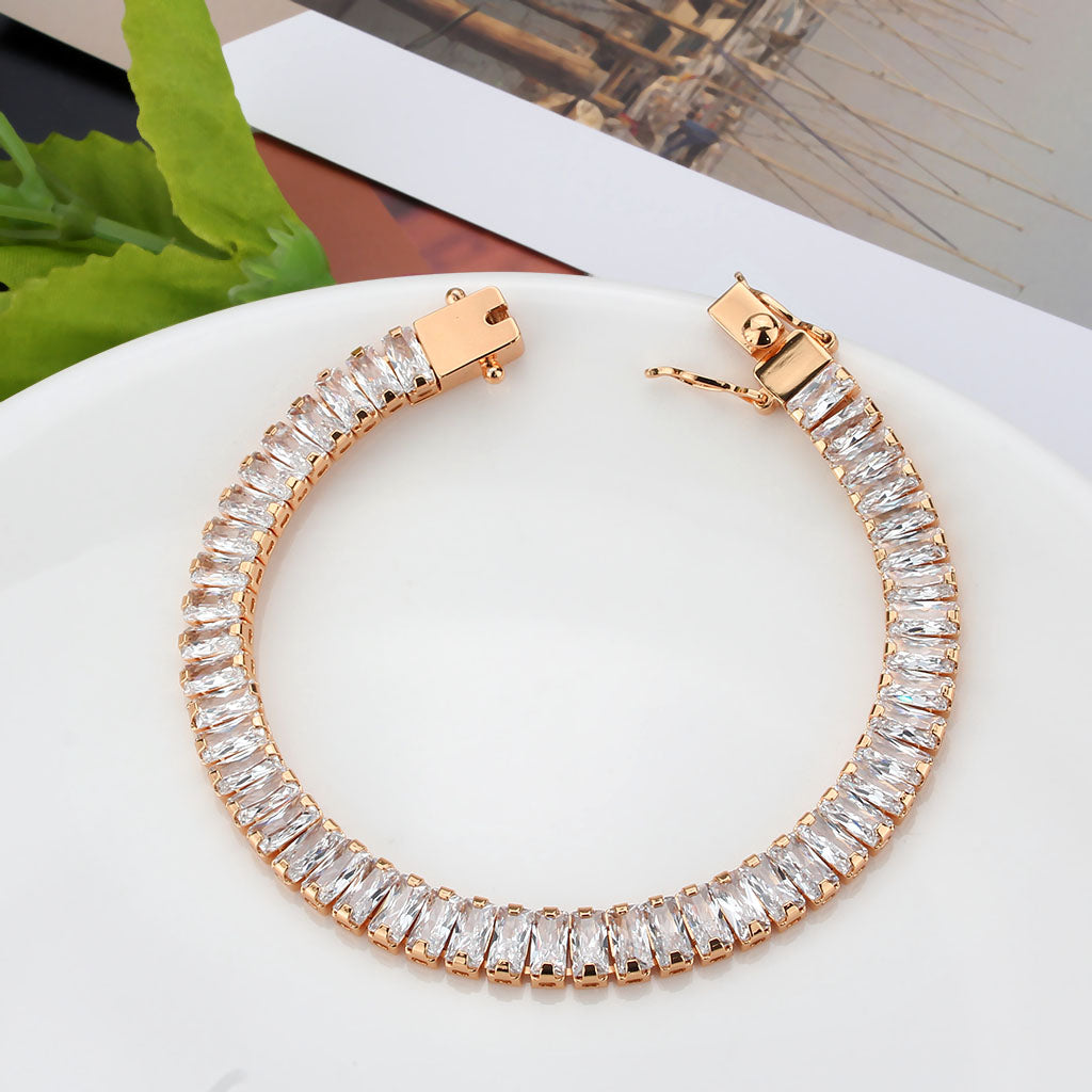 Rose Gold Brass Bracelet with AAA Grade CZ in Clear