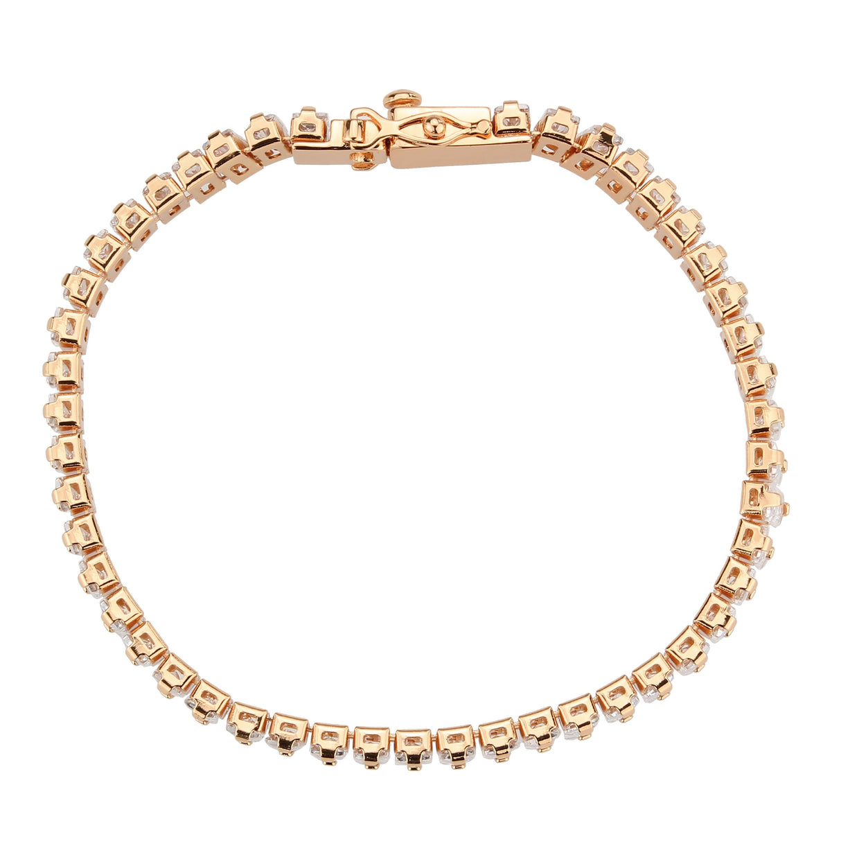 Rose Gold Brass Bracelet with AAA Grade CZ in Clear