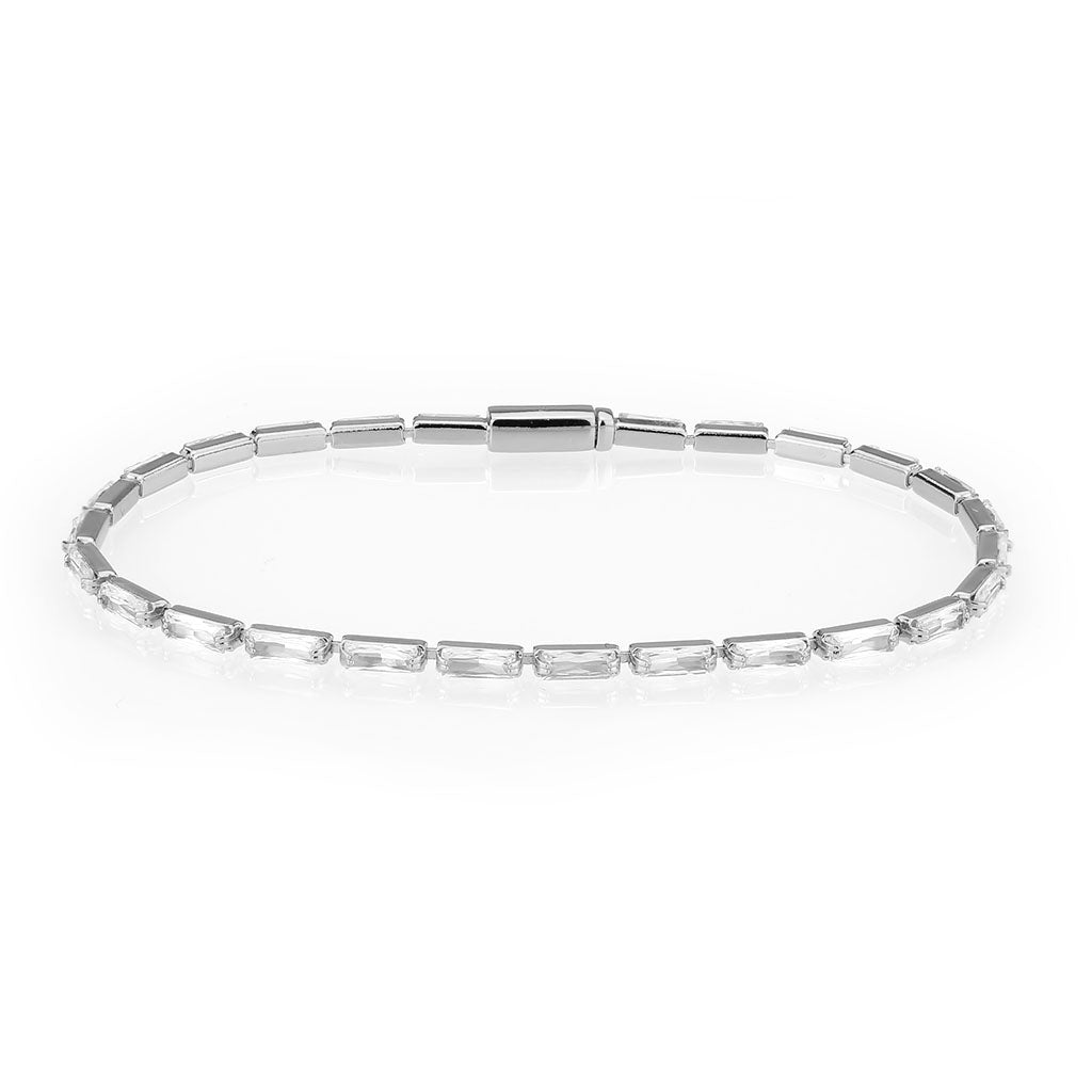 Rhodium Brass Bracelet with AAA Grade CZ in Clear