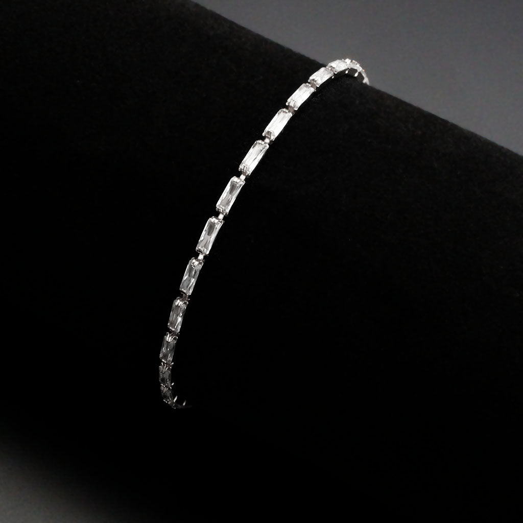 Rhodium Brass Bracelet with AAA Grade CZ in Clear