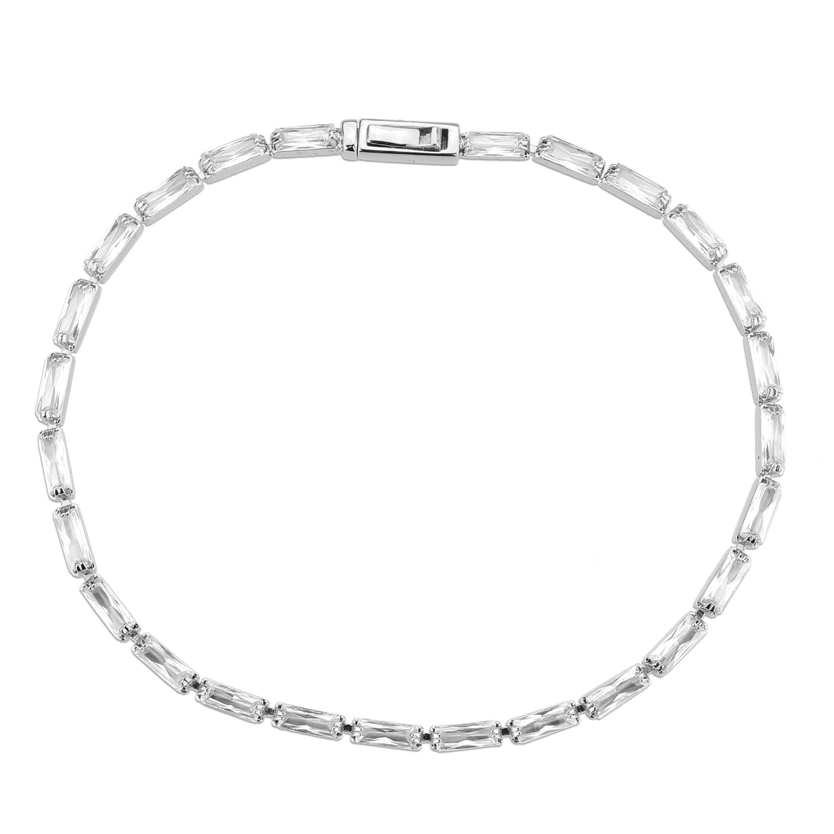 Rhodium Brass Bracelet with AAA Grade CZ in Clear