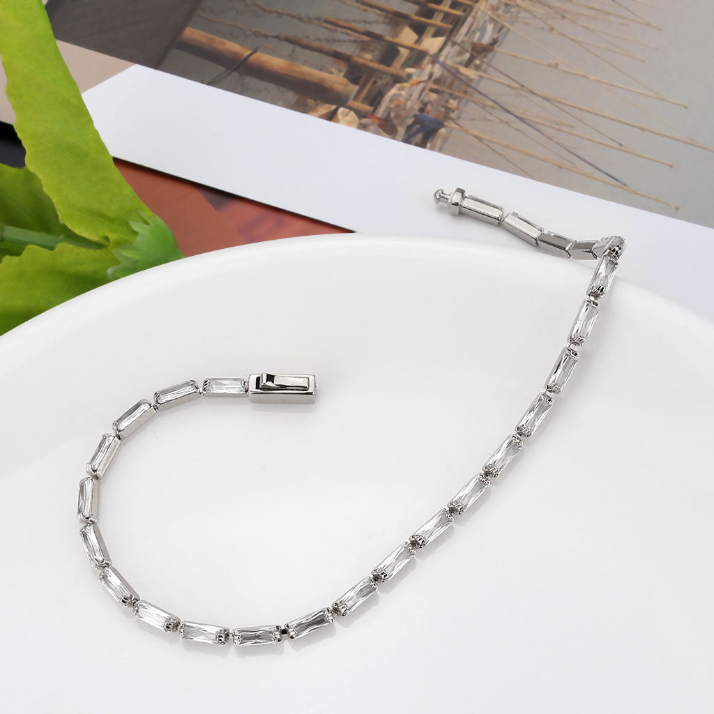 Rhodium Brass Bracelet with AAA Grade CZ in Clear