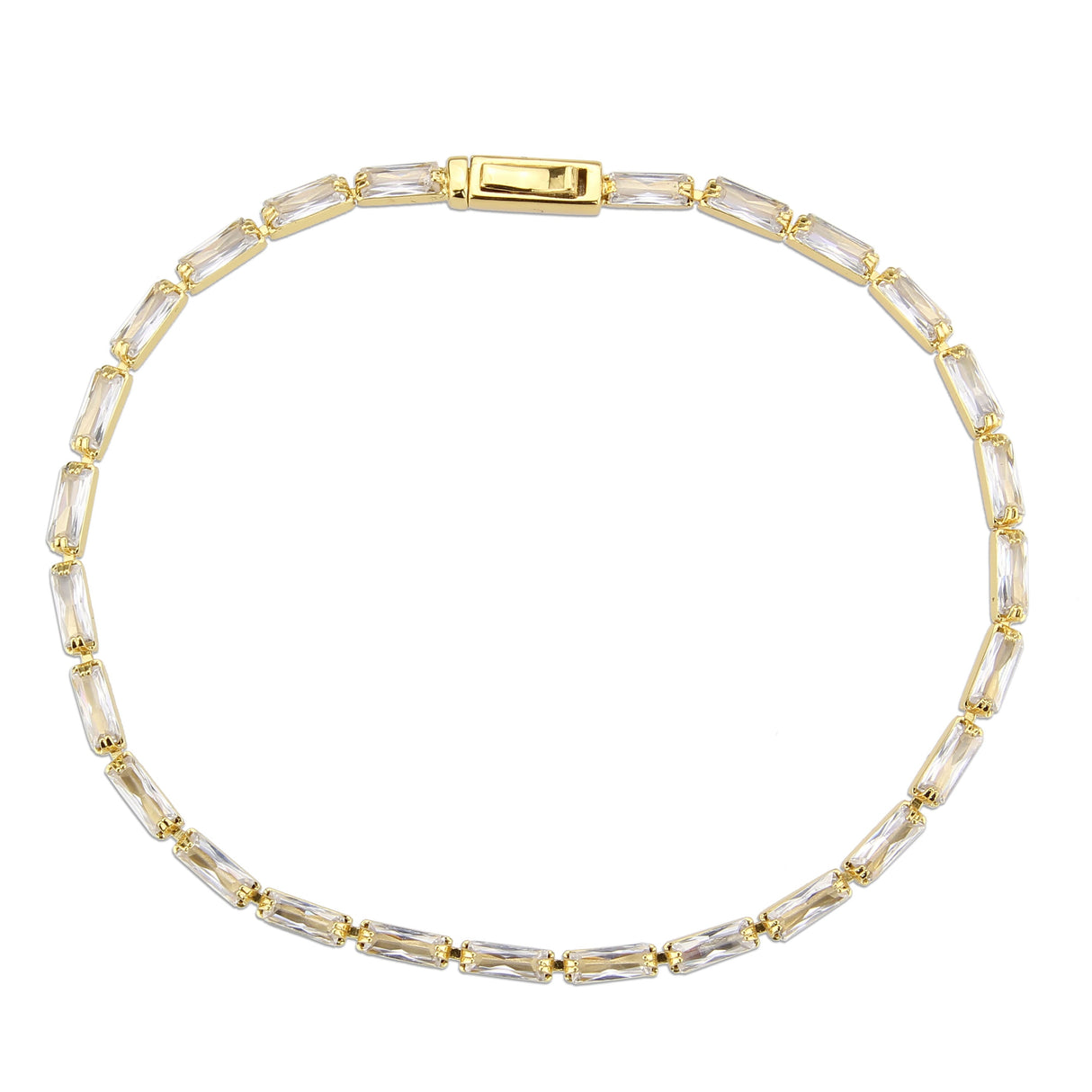 Gold Brass Bracelet with AAA Grade CZ in Clear
