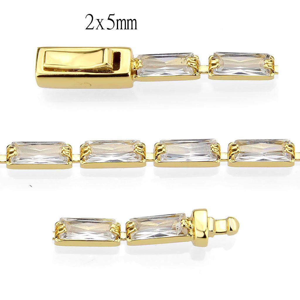 Gold Brass Bracelet with AAA Grade CZ in Clear