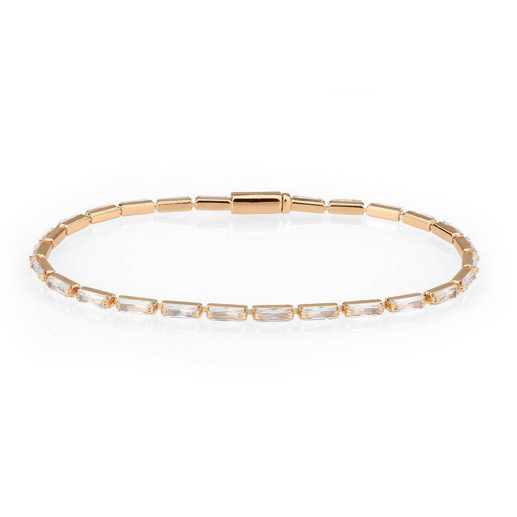 Rose Gold Brass Bracelet with AAA Grade CZ in Clear