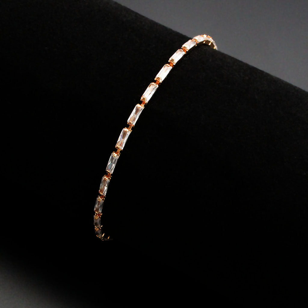Rose Gold Brass Bracelet with AAA Grade CZ in Clear