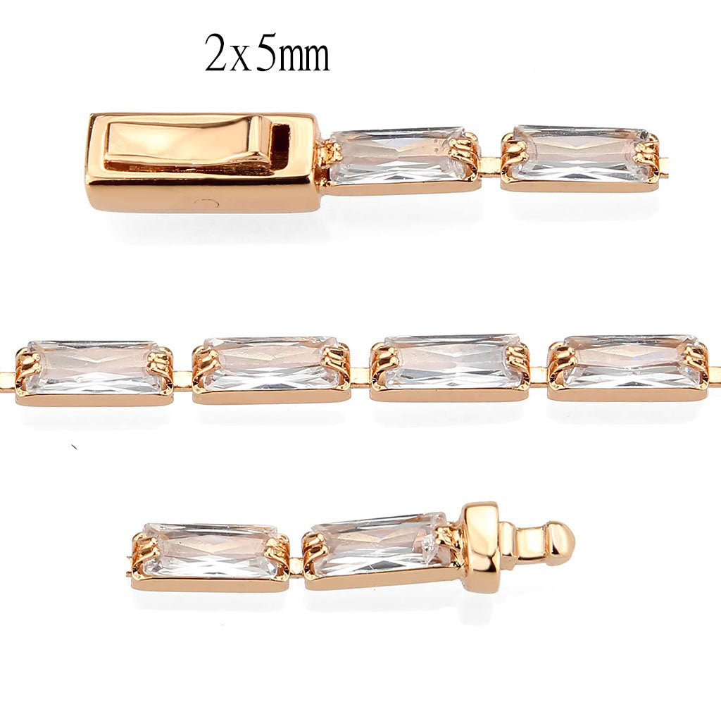 Rose Gold Brass Bracelet with AAA Grade CZ in Clear