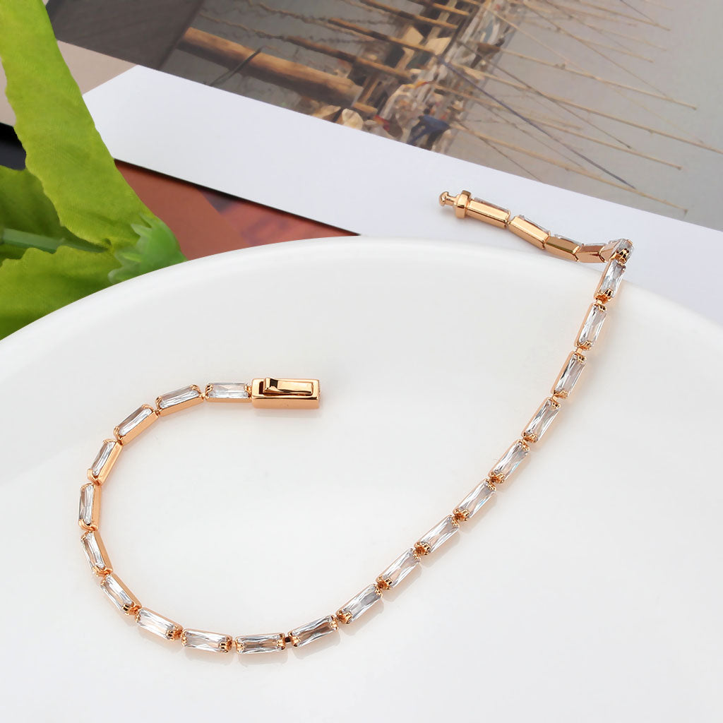 Rose Gold Brass Bracelet with AAA Grade CZ in Clear