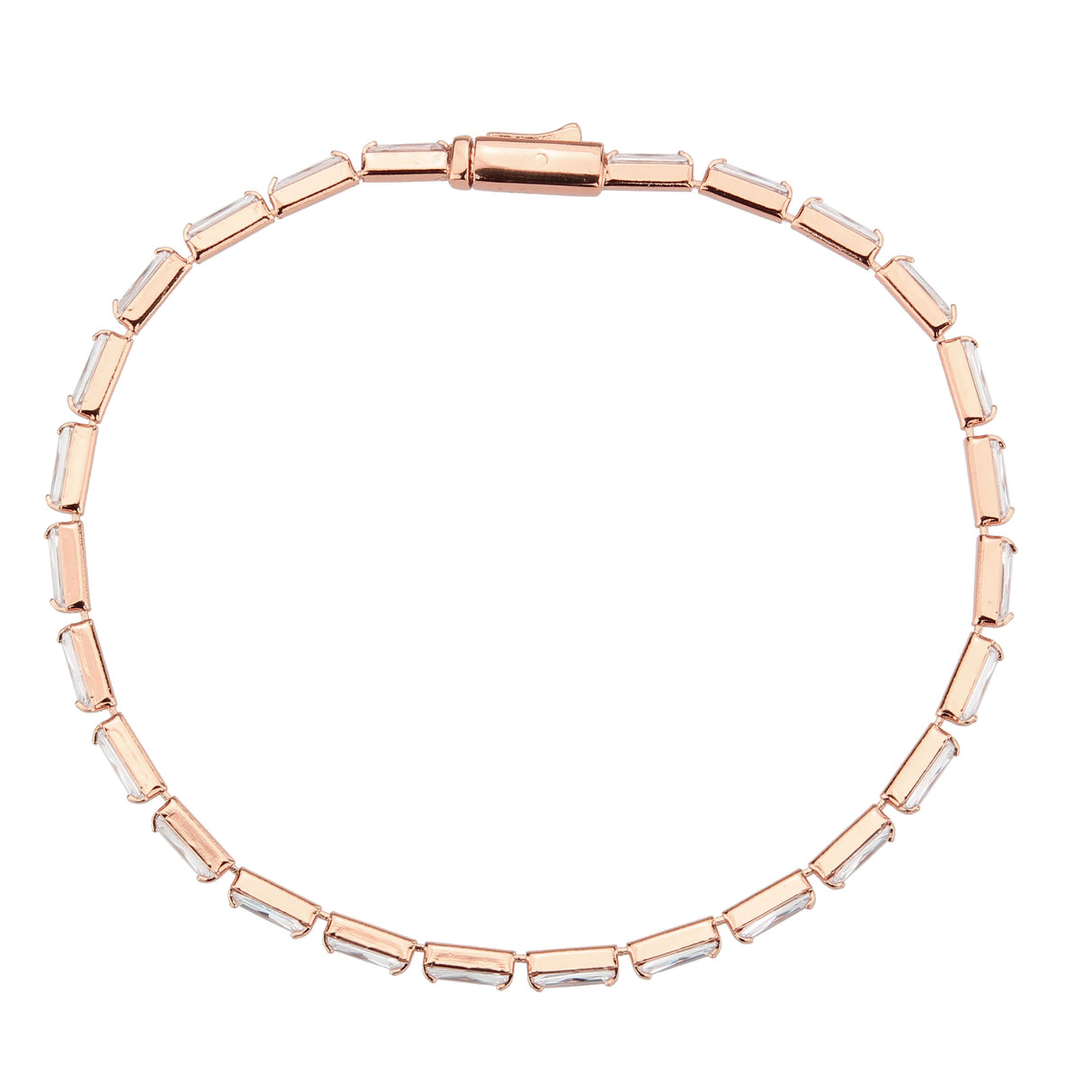 Rose Gold Brass Bracelet with AAA Grade CZ in Clear