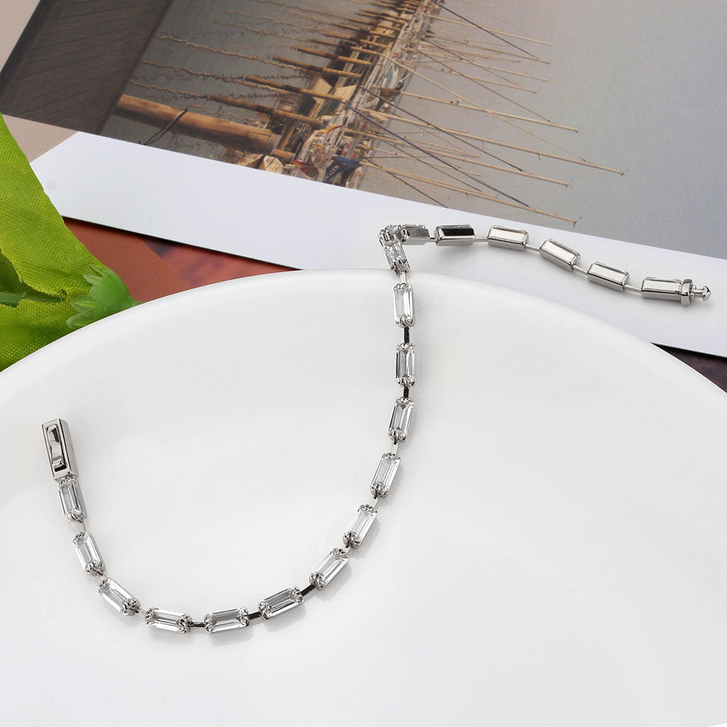 Rhodium Brass Bracelet with AAA Grade CZ in Clear