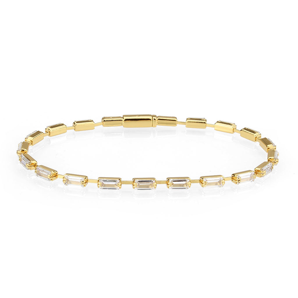 Gold Brass Bracelet with AAA Grade CZ in Clear