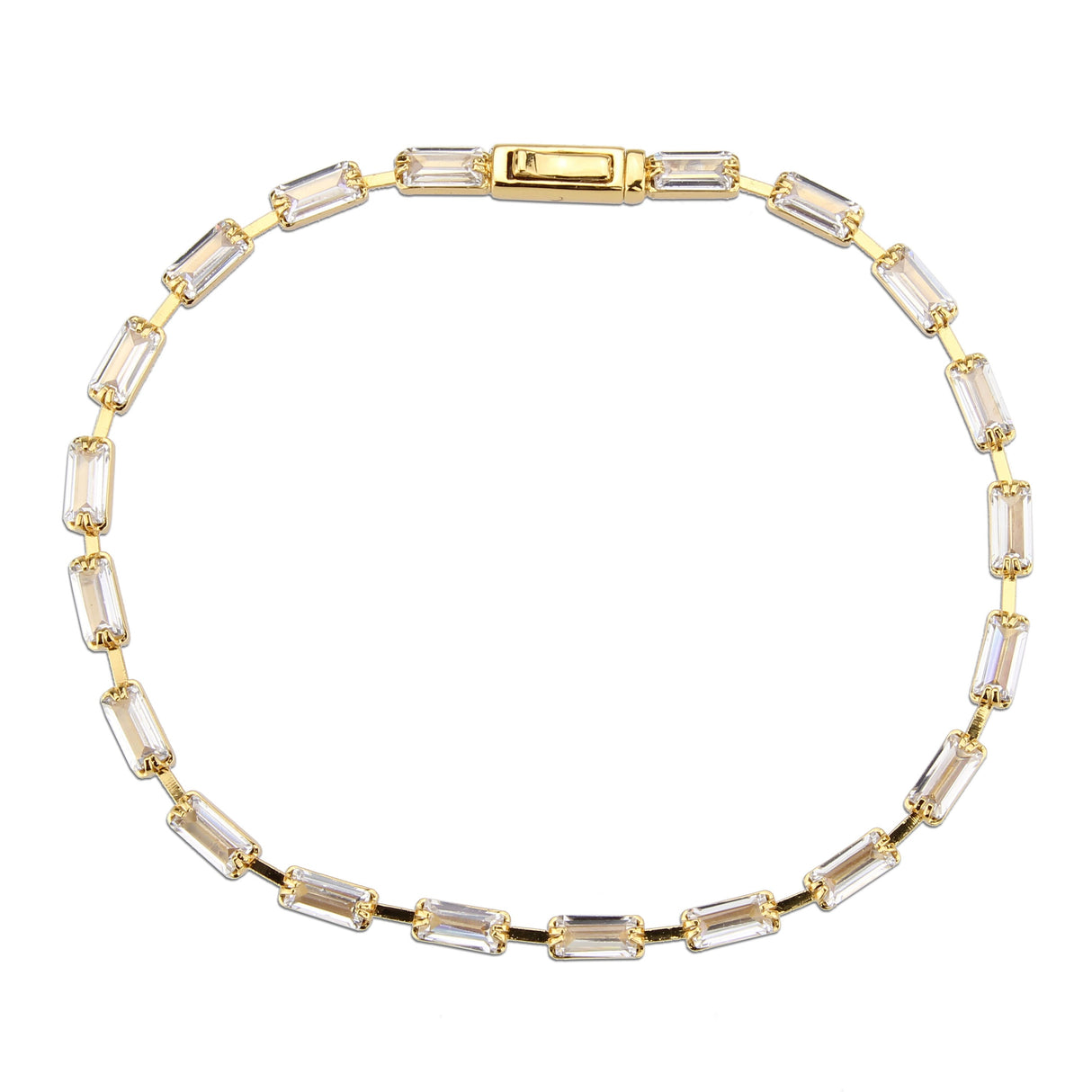 Gold Brass Bracelet with AAA Grade CZ in Clear