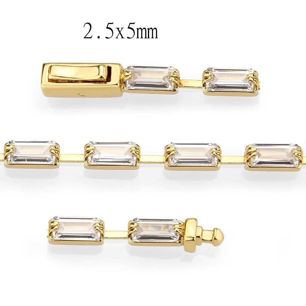 Gold Brass Bracelet with AAA Grade CZ in Clear