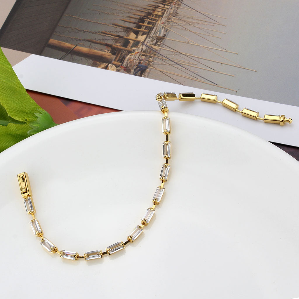Gold Brass Bracelet with AAA Grade CZ in Clear