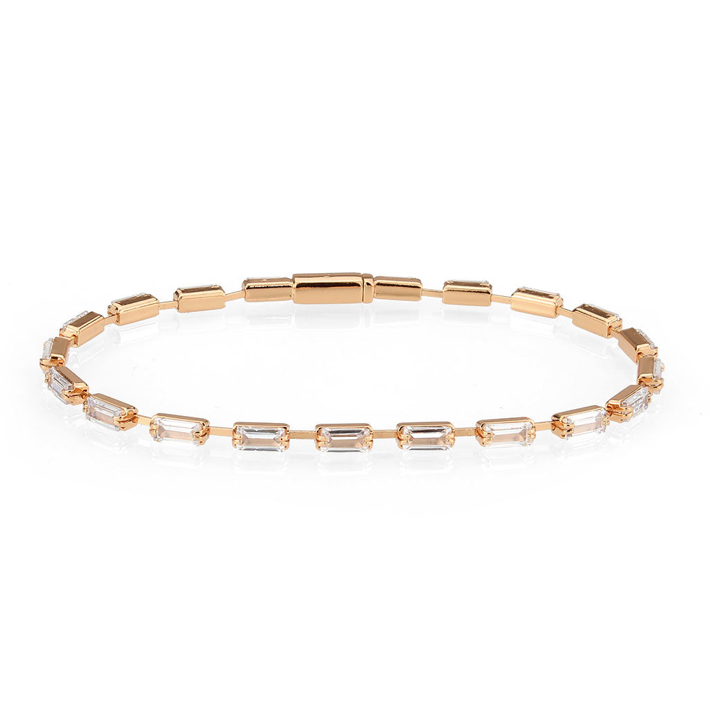 Rose Gold Brass Bracelet with AAA Grade CZ in Clear