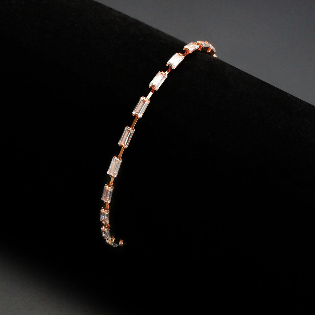 Rose Gold Brass Bracelet with AAA Grade CZ in Clear
