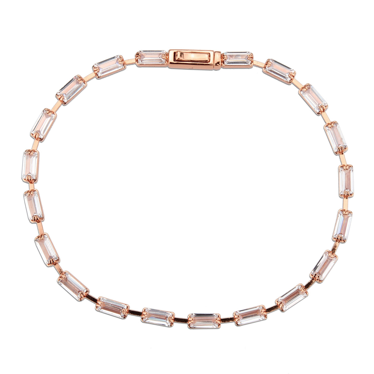 Rose Gold Brass Bracelet with AAA Grade CZ in Clear