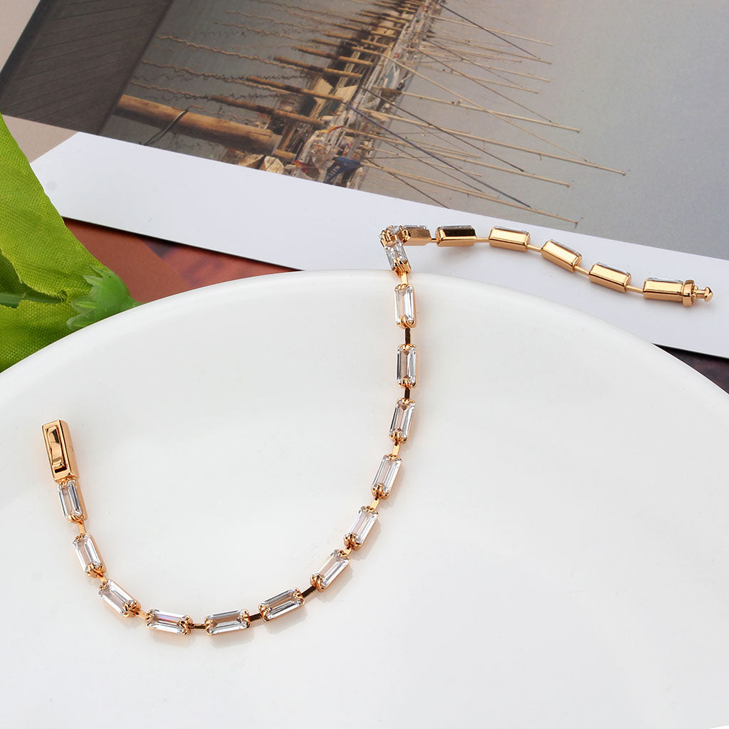 Rose Gold Brass Bracelet with AAA Grade CZ in Clear