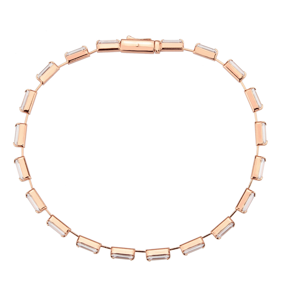 Rose Gold Brass Bracelet with AAA Grade CZ in Clear