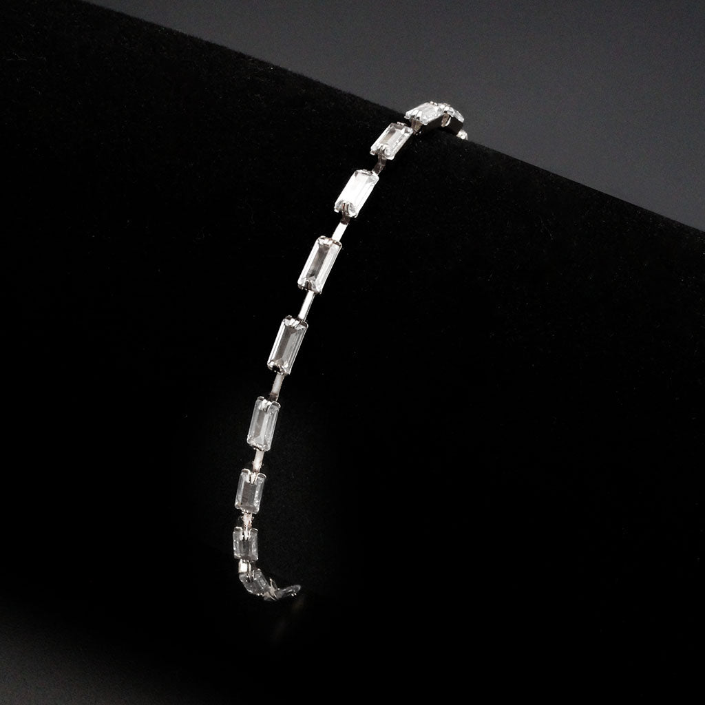Rhodium Brass Bracelet with AAA Grade CZ in Clear
