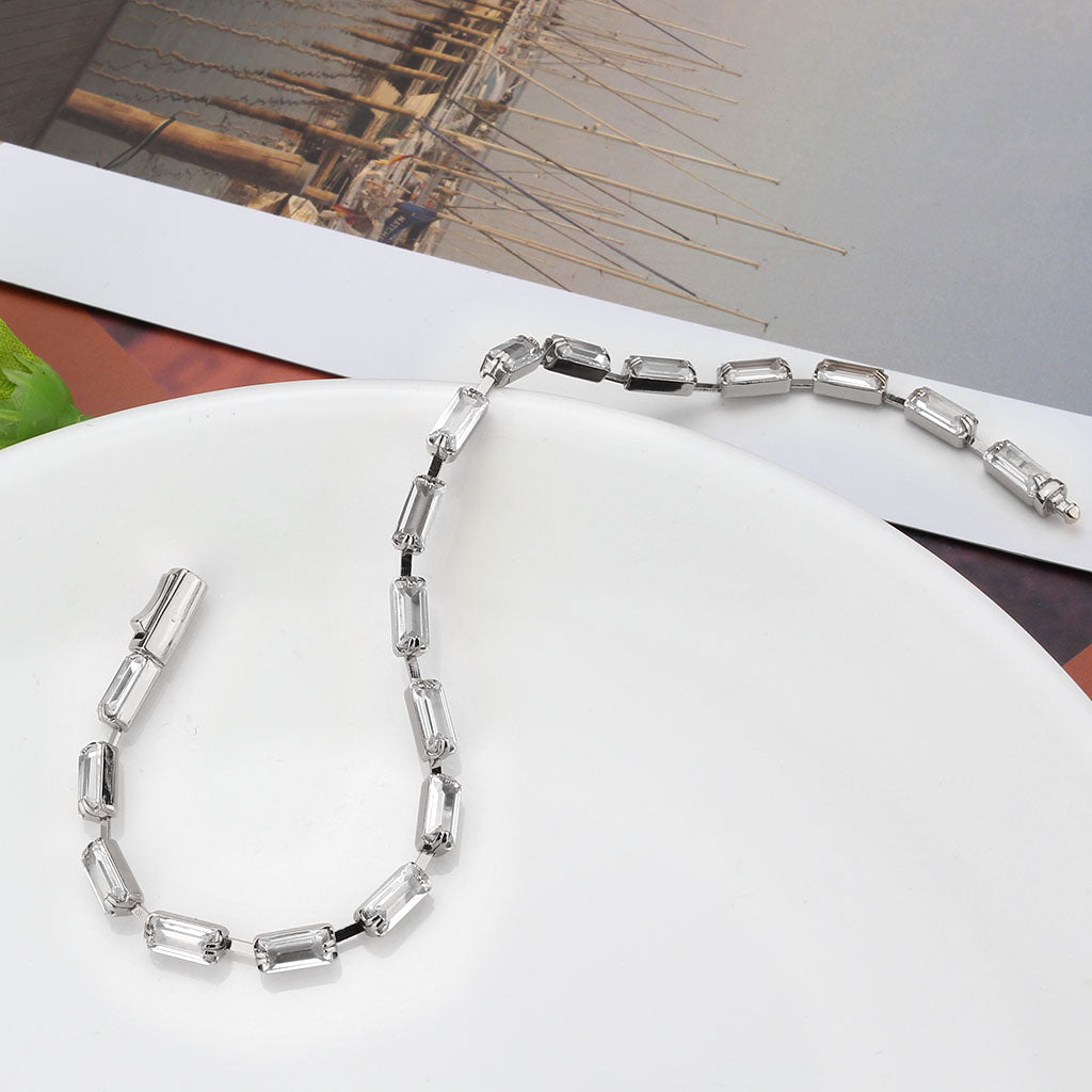 Rhodium Brass Bracelet with AAA Grade CZ in Clear