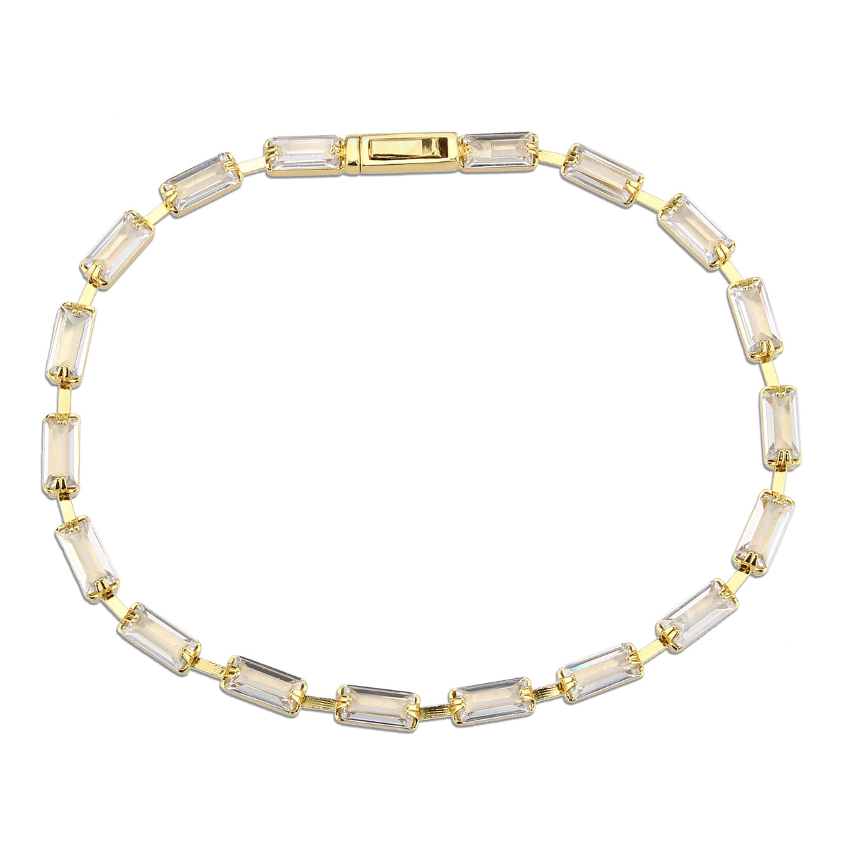 Gold Brass Bracelet with AAA Grade CZ in Clear