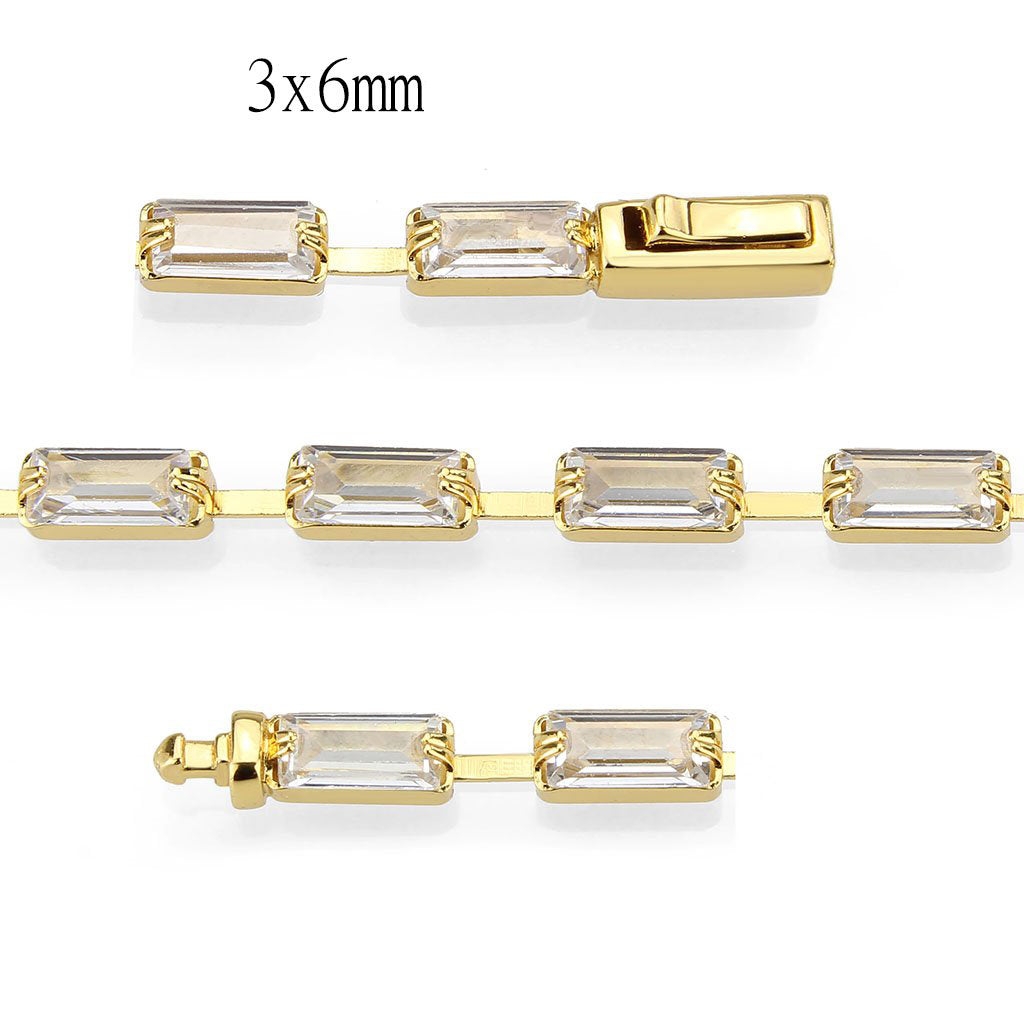 Gold Brass Bracelet with AAA Grade CZ in Clear