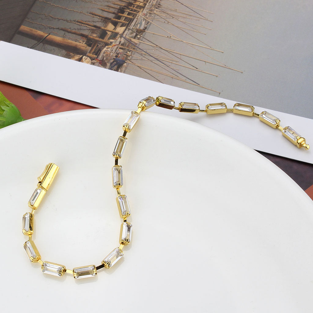 Gold Brass Bracelet with AAA Grade CZ in Clear