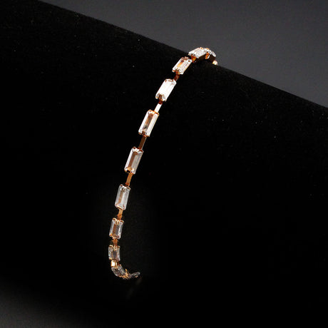Rose Gold Brass Bracelet with AAA Grade CZ in Clear