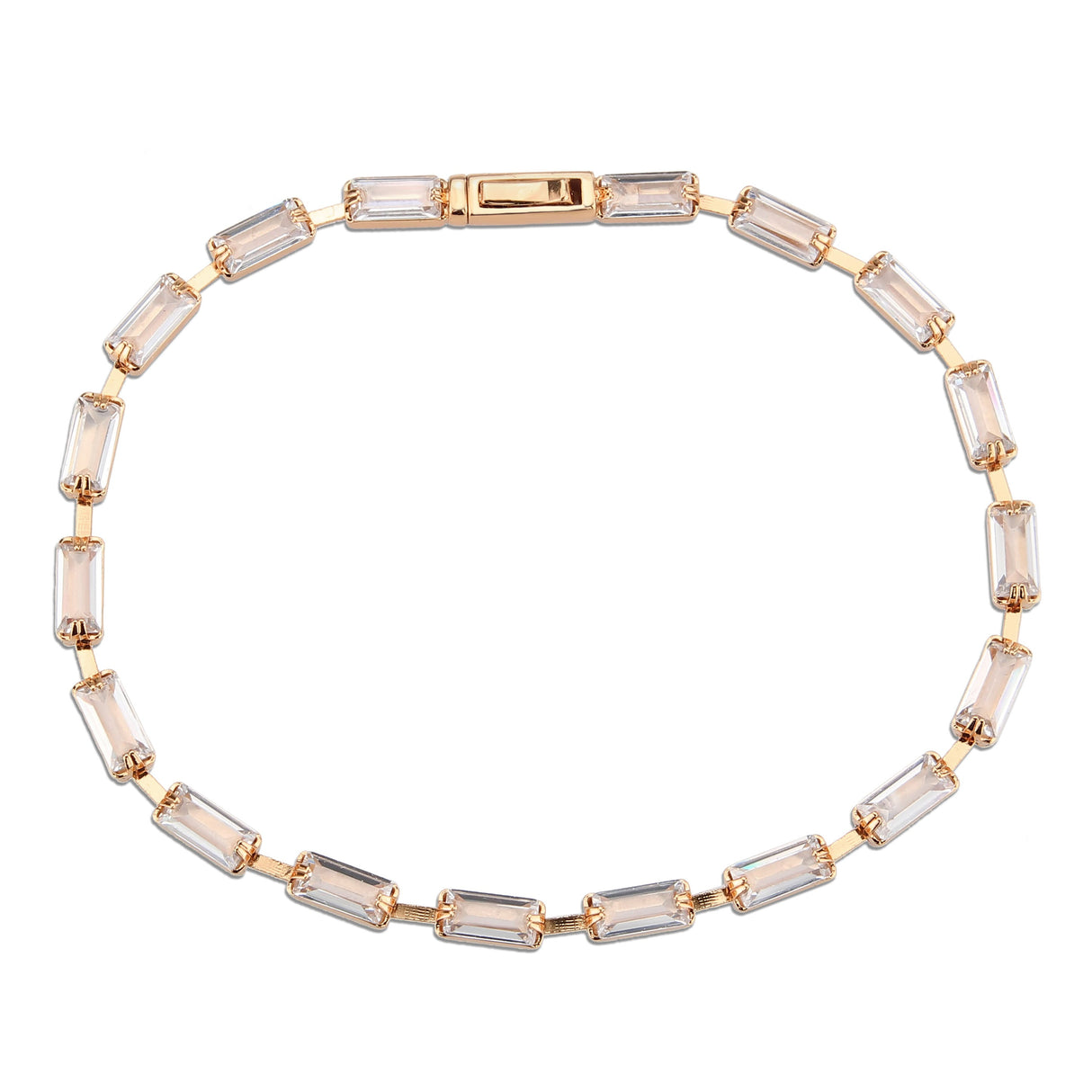 Rose Gold Brass Bracelet with AAA Grade CZ in Clear