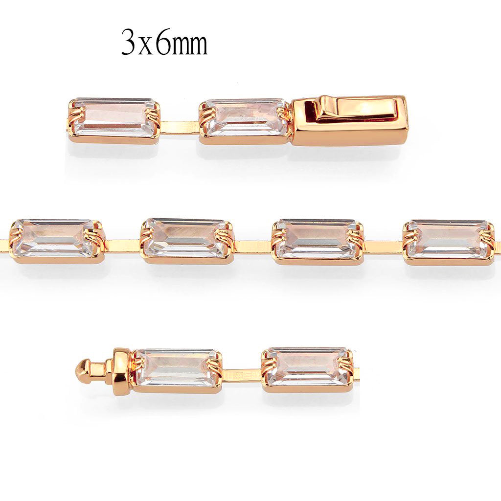Rose Gold Brass Bracelet with AAA Grade CZ in Clear