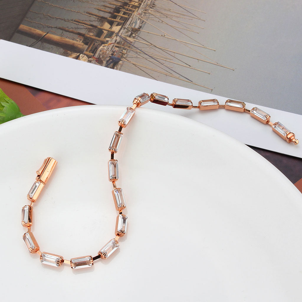 Rose Gold Brass Bracelet with AAA Grade CZ in Clear